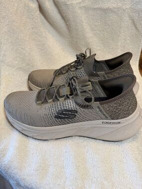 Skechers Gray Knit Slip-On Athletic Sneakers with White Midsole
